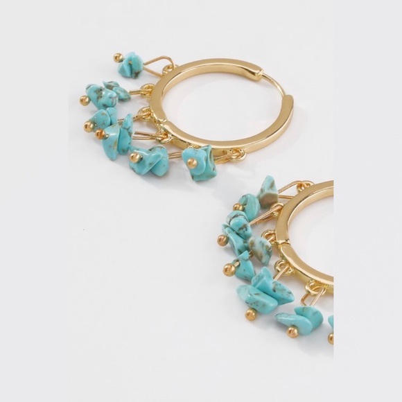 Gold turquoise stone hoop earrings - Picture 4 of 4
